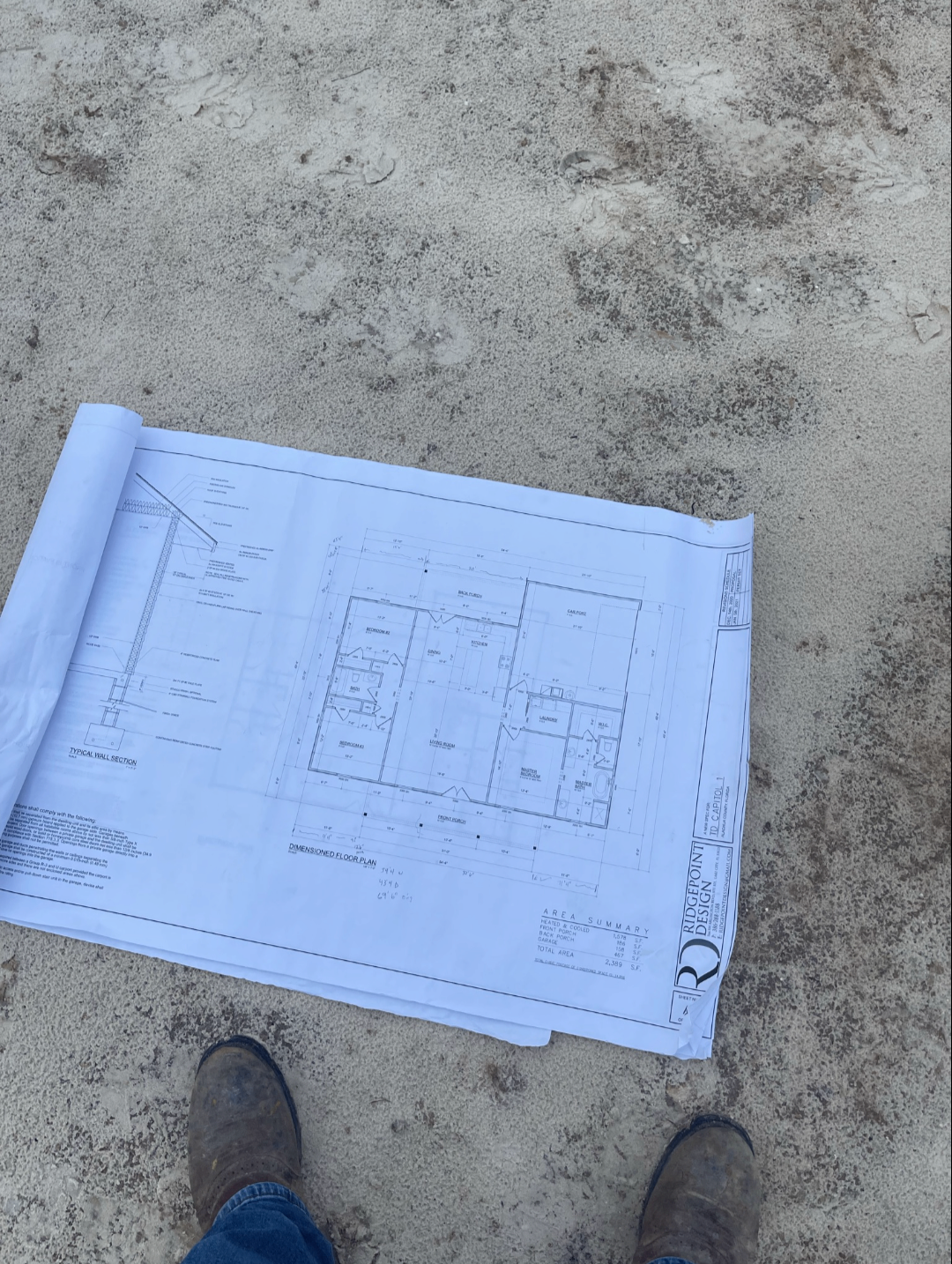 Construction blueprint used for plumbing planning and layout